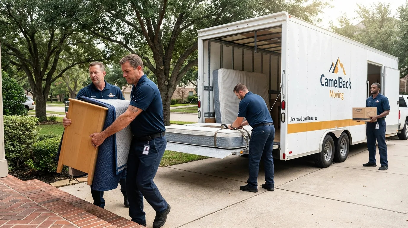 Crew loading residential truck for cross-state move from Pitcairn, PA