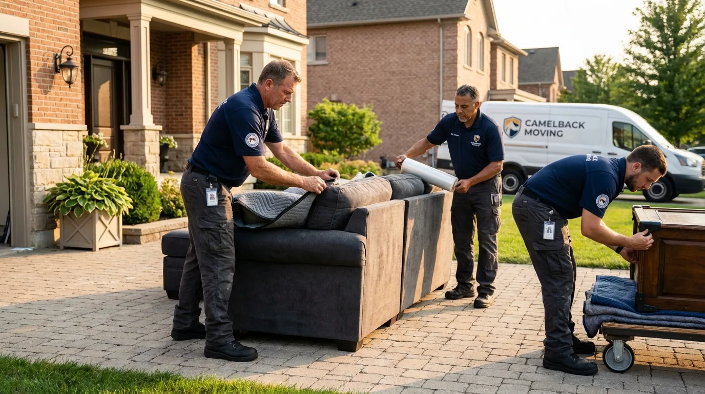 Large estate moving crew wrapping furniture in Pitcairn, PA